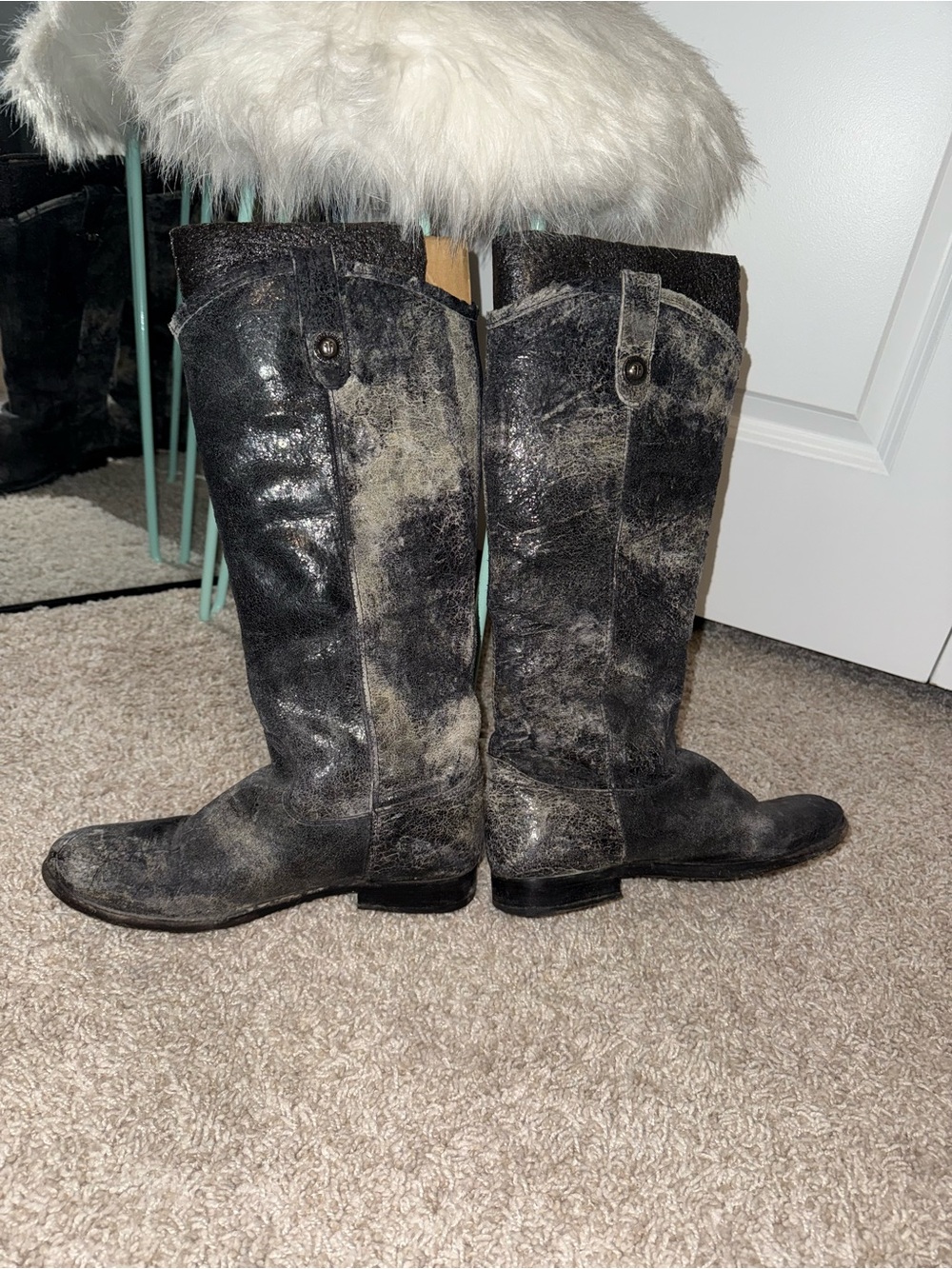 Frye Black and Gray glazed distressed crackle boots Melisa Festival Boho - Picture 7 of 14
